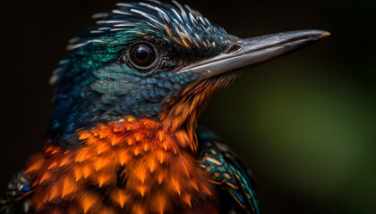 Wall Mural - Vibrant starling perching on green branch, iridescent feathers shining generated by AI