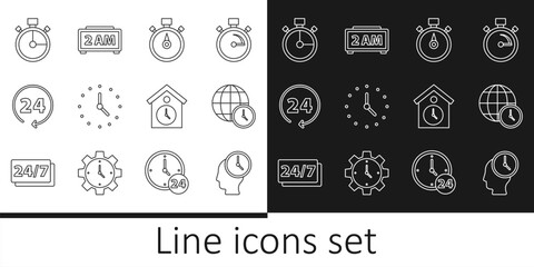 Poster - set line time management, world time, stopwatch, clock, 24 hours, retro wall and digital alarm clock