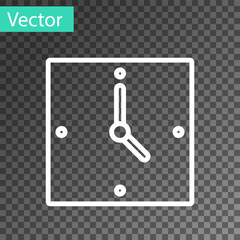 Poster - White line Clock icon isolated on transparent background. Time symbol. Vector