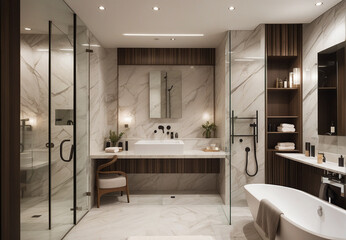 Wall Mural - Bathroom, shower, washbasin, bathtub, marbleized