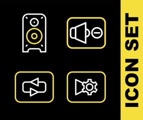 Poster - Set line Speaker mute, Music or video settings, Repeat button and Stereo speaker icon. Vector