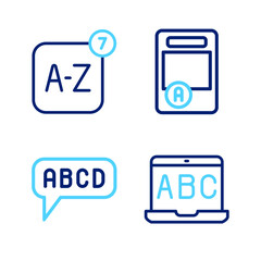 Poster - set line foreign language online study, alphabet, exam sheet with plus grade and online translator i