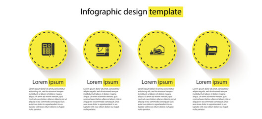 Poster - Set Telephone, Sewing machine, Electric planer tool and construction stapler. Business infographic template. Vector