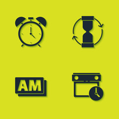 Poster - Set Alarm clock, Calendar and, Clock AM and Old hourglass icon. Vector