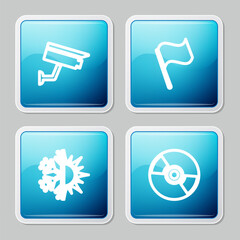Poster - Set line Security camera, Flag, Sun and snowflake and CD or DVD disk icon. Vector