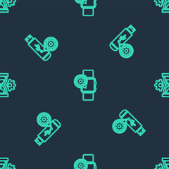 Poster - Set line Smartwatch setting, USB flash drive and Hourglass on seamless pattern. Vector