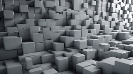 Poster - Gray background or screensaver on a PC made of cubes. Gaming theme. AI generative.