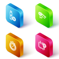 Poster - Set Isometric line USB flash drive setting, Security camera, Time management and Tv icon. Vector