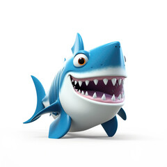 Sticker - Cute Cartoon Shark Character Isolated on a White Background