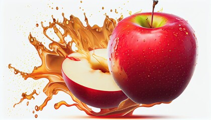 Wall Mural - Splash Juice Fresh Red Apple include Clipping path fruit healthy sweet isolated juicy slice water liquid health dripped vitamin white splashing colours breakfast ripe natural freshness organic