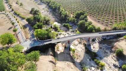 Wall Mural - Aerial drone view of Julian bridge, Roman stone arch bridge in Provence, Southern France