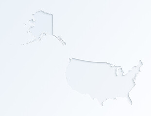 Poster - Light gray map of the United States of America (USA, America) on almost white background. Modern and stylish paper cut out effect.