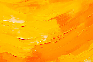 Poster - Lively orange and yellow acrylic paint textures with dynamic strokes and swirls on a canvas, suitable for vibrant art backgrounds.