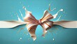 Milk splash shape Gift Ribbon Bow 3d illustration drink liquid food cream yogurt motion flow fluid shake pouring decoration