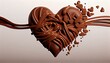 chocolate mixed together heart shape food white nubes isolated sweet brown love candy dessert motion valentine liquid symbol healthy tasty drink splashing background beverage closeup cocoa flowing