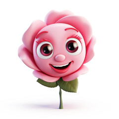 Poster - Cute Cartoon Pink Rose Character Isolated on a White Background