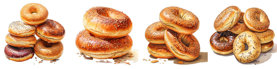 Wall Mural - Bagels  Hyperrealistic Highly Detailed Isolated On Transparent Background Png File