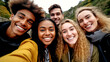 © PETR BABKIN - MULTIETHNIC HAPPY GROUP OF YOUNG PEOPLE TAKING SELFIE. legal AI