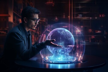 Poster - Intricate Holographic tech glasses. Digital robot. Generate Ai