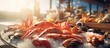 Keeping fresh Seafood raw storage with ice at the fish and shrimp market. AI generated