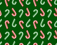 Red And Green Candy Canes On A Green Background Repeating Pattern