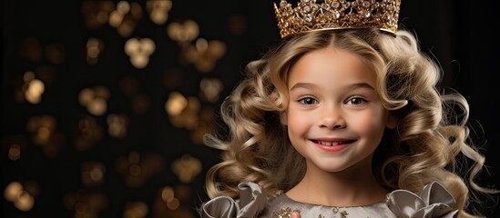 at the halloween party, a happy little girl with cute white hair and a crown on her head was the cen