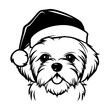 Cute maltese Dog wearing Santa hat head, Christmas illustration, Generative AI.