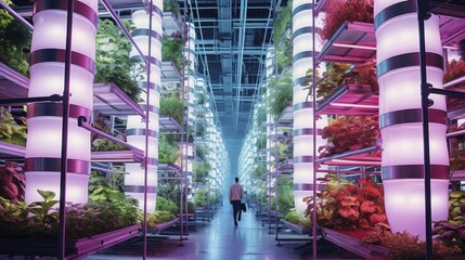 Wall Mural - Vertical farming advanced agriculture innovative food production urban cultivation sustainable plant