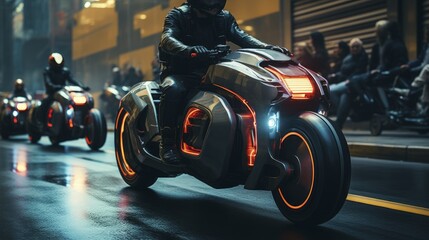 Canvas Print - Self driving motorcycles autonomous vehicles advanced technology innovative transport futuristic