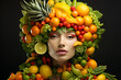 Human head made of fruit showing green healthy vegetarian vegan lifestyle. Healthy lifestyle concept.