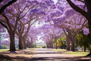 Jacaranda trees park. Spring nature. Generate Ai