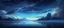 In A Stunning Summer Night, The Sky Turned Into A Canvas, With Stars Sparkling Like Light, Painting A Beautiful Illustration Of A White Moon Amidst A Sea Of Blue. The Landscape Showcased The Wonders