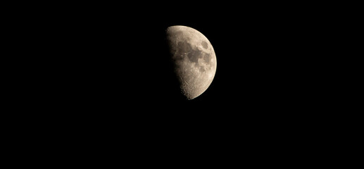 Wall Mural - half moon in the night sky. close-up of the moon.