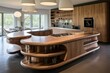 Kitchen wooden island interior. Furniture elegant. Generate Ai