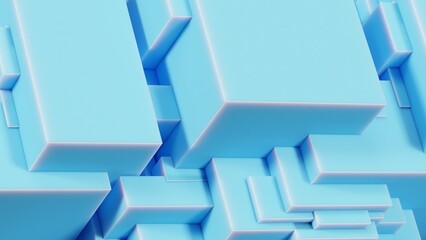 3d blue abstract background. randomly extruded geometry wallpaper. Primitive forms that sliced across, cubes. CPU technology architecture. 