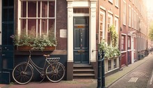 Typical Amsterdam Old City Street View Traditional Buildings Vintage Bicycle Architecture Door Holland Entrance Dutch Europa European Building Retro Nobody Tranquil Calmness No People Day Summer