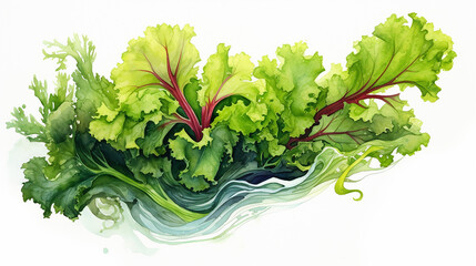 watercolor drawing edible green seaweed