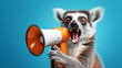 A wild lemur holding a megaphone making an announcement