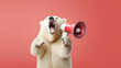 Bear with megaphone announcing the bear market in stocks