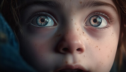 Sticker - Cute child blue eyes staring up at nature beauty generated by AI