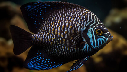 Poster - Multi colored rabbit fish swimming in coral reef beauty generated by AI