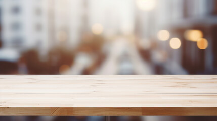 white wood top table over office blurred background