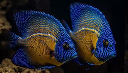 Sticker - Vibrant clown fish swim in a multi colored underwater reef generated by AI