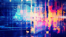 A Colorful Abstract Background With Neon Blue And Pink Squares And Lines