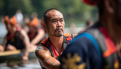 Sticker - Team of athletes race through mud for championship victory generated by AI