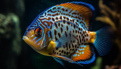 Sticker - Cute clown fish swims in vibrant reef, undersea natural beauty generated by AI