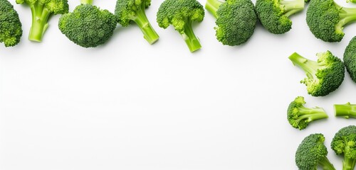 Wall Mural - top view of Broccoli with copy space for text on white background.