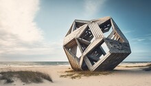 Old Abandoned Wooden Geometric Sculpture Wild Beach Juodkrante Lithuania Sea Wilderness Summer Abstract Art Weathered Lonely Structure Nobody Baltic Worn Out Nature Landscape View Seascape