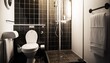 Modern small hotel bathroom glass shower privies wc washroom interior design new room decor marble house clean glasses home stylish empty domestic contemporary cosy bright simple residence modest