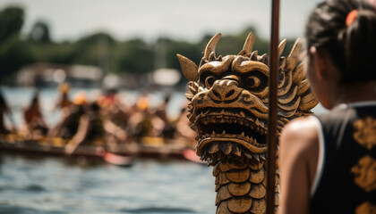 Poster - Dragon statue symbolizes spirituality in Chinese culture famous outdoor destinations generated by AI